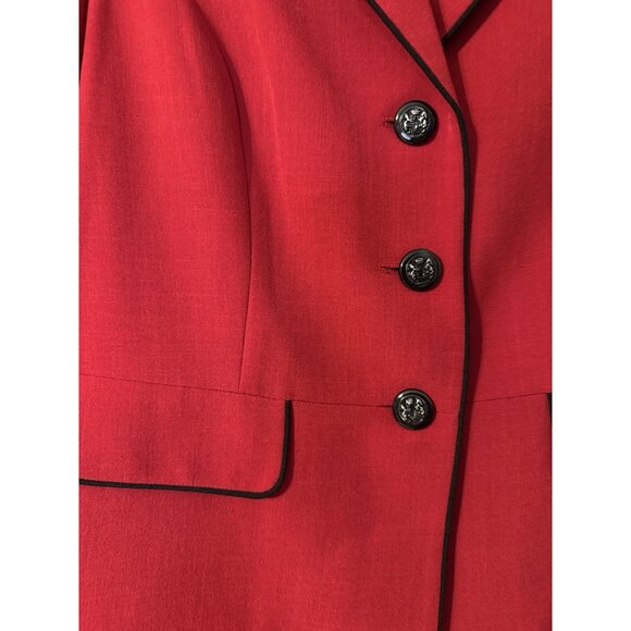 Kasper Suit Jacket Blazer 14 Red Black Trim Classic 3 Button Stretch - Picture 9 of 12